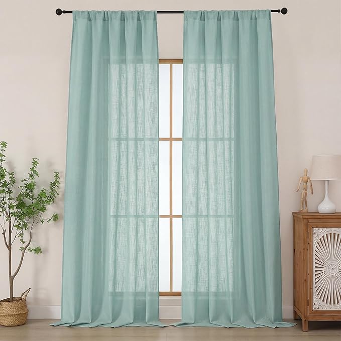 Chyhomenyc Extra Long Aqua Green Semi Sheer Curtains 120 Inches Long 2 Panels