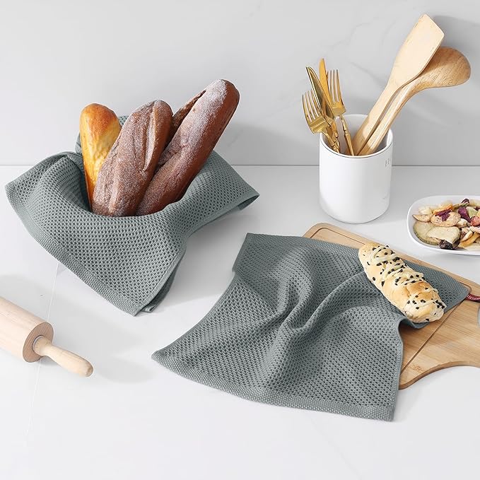 Kitinjoy 100% Cotton Kitchen Dish Cloths, 6 Pack Waffle Weave Ultra Soft