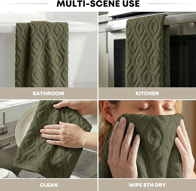 Artoid Mode 1 Pc Olive Green 3D Diamond Grid Jacquard Hand Towels