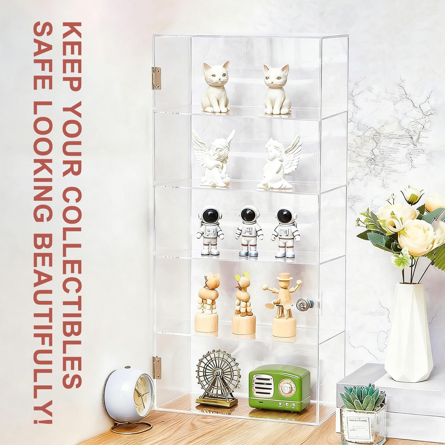 5 Shelf Acrylic Display Case with Lock,Clear Acrylic Box,Retail Display Case for Collectibles,Used to Store Collectibles, Jewelry, valuables, etc.-Safe and Orderly. (Transparent, Layer 5)