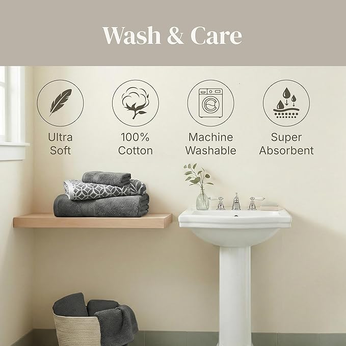 Modern Threads Trefoil Filigree 6-Piece 100% Cotton Towel Set – Reversible Yarn