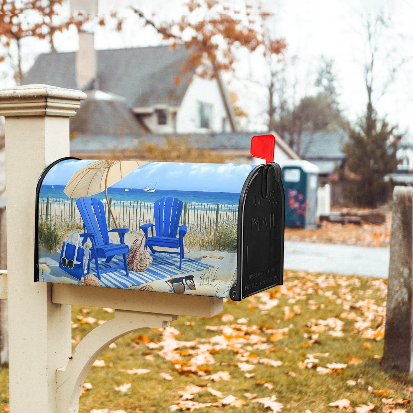 Sweetshow Summer Beach Life Mailbox Covers Magnetic Standard Size 18" X 21",Blue Ocean Nautical Coastal Theme Mailbox Wraps Post Letter Box Cover for Holiday Garden Yard Decor
