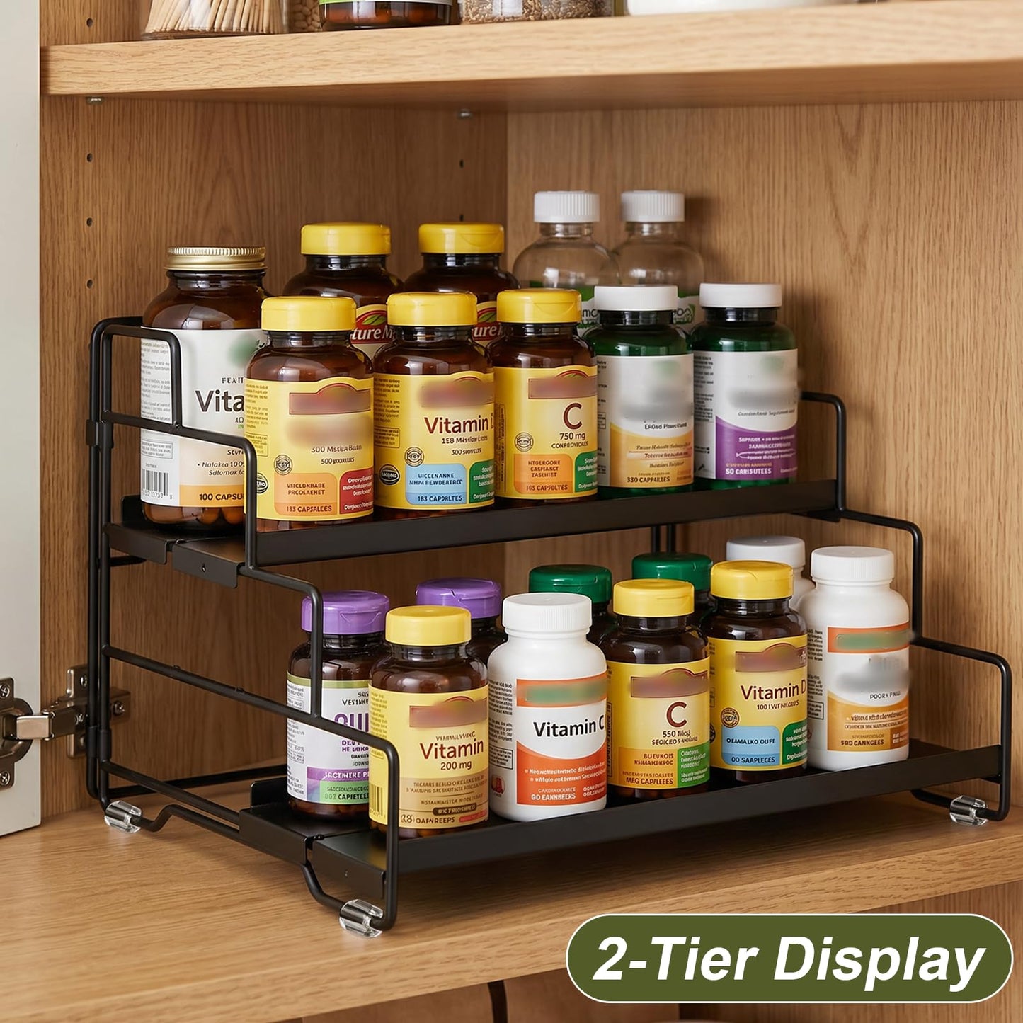 KITREPAION Spice Rack Organizer for Cabinet, Tiered Adjustable Spice Shelf Organization, Metal Seasoning Rack for Kitchen Countertop Cupboard Pantry, Raised Edge Anti-Slip Design for Jars and Bottles