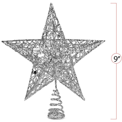 Ornativity Silver Star Tree Topper - Christmas Silver Glitter Sparkle Star Ornament Holiday Decor Top Toppers Xmas Decoration 9"