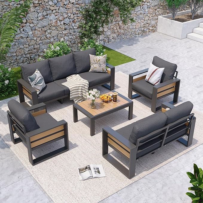 Aoxun Aluminum Patio Furniture Set, 7 Seats Luxury Metal Patio Furniture