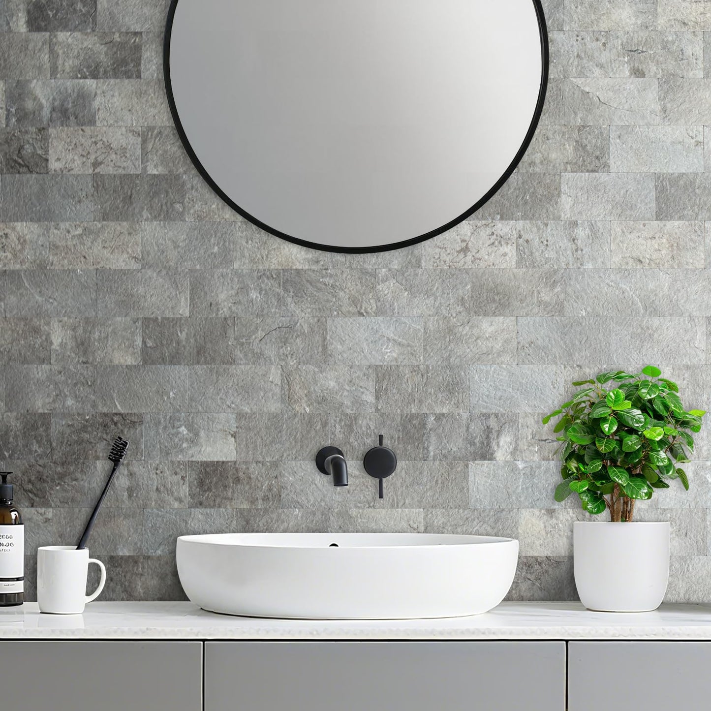 AULIGET 4 Pieces Mountain Rock Peel and Stick Backsplash Wall Tile, 3" x 6" PVC Faux Stone Stick on Tiles for Backsplash Kitchen and Bathroom, 4 Pieces