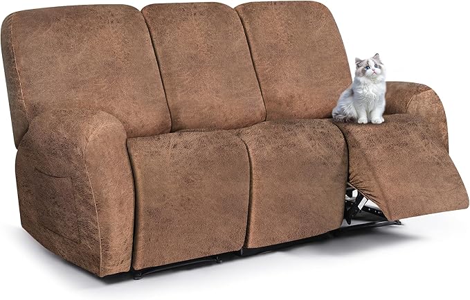 ANARACHON Leather Look Recliner Couch Cover, 8-Pieces Stretch Recliner Sofa