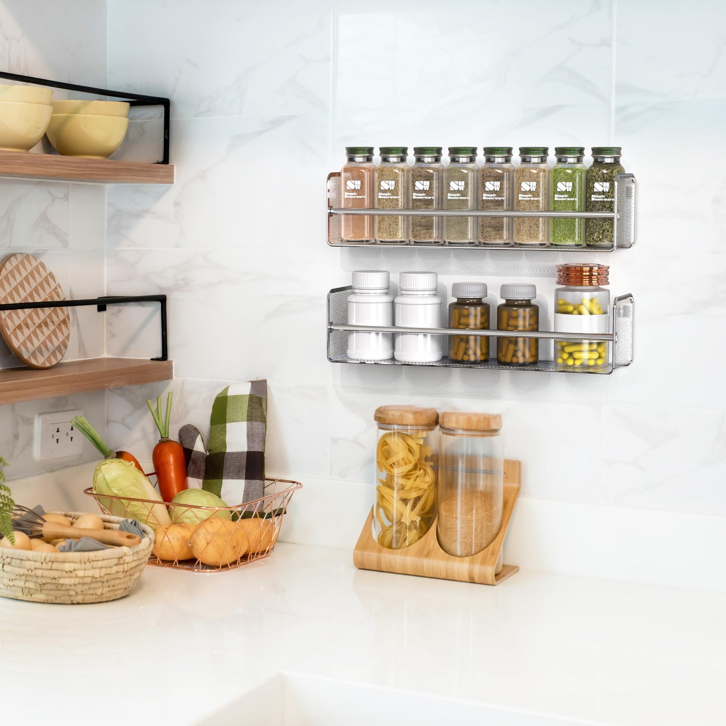 Deco Brothers 2 Pack Wall Mount Single Tier Mesh Spice Rack, Chrome