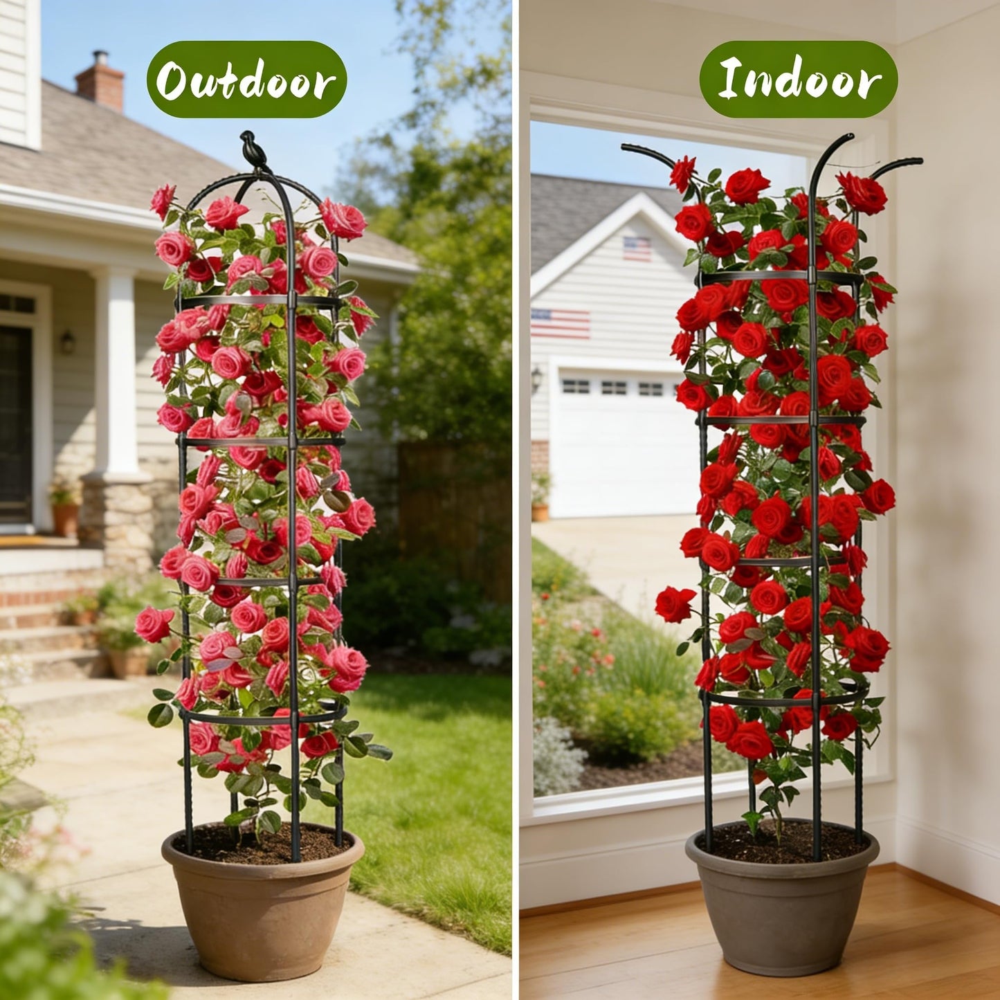 2 Pack Garden Obelisk Trellis for Climbing Plants Outdoor Indoor, 6 Ft Round Rustproof Metal Pot Plant Support Trellis for Rose Bush Clematis Vine Jasmine Flower Morning Glory Potted Plants Black