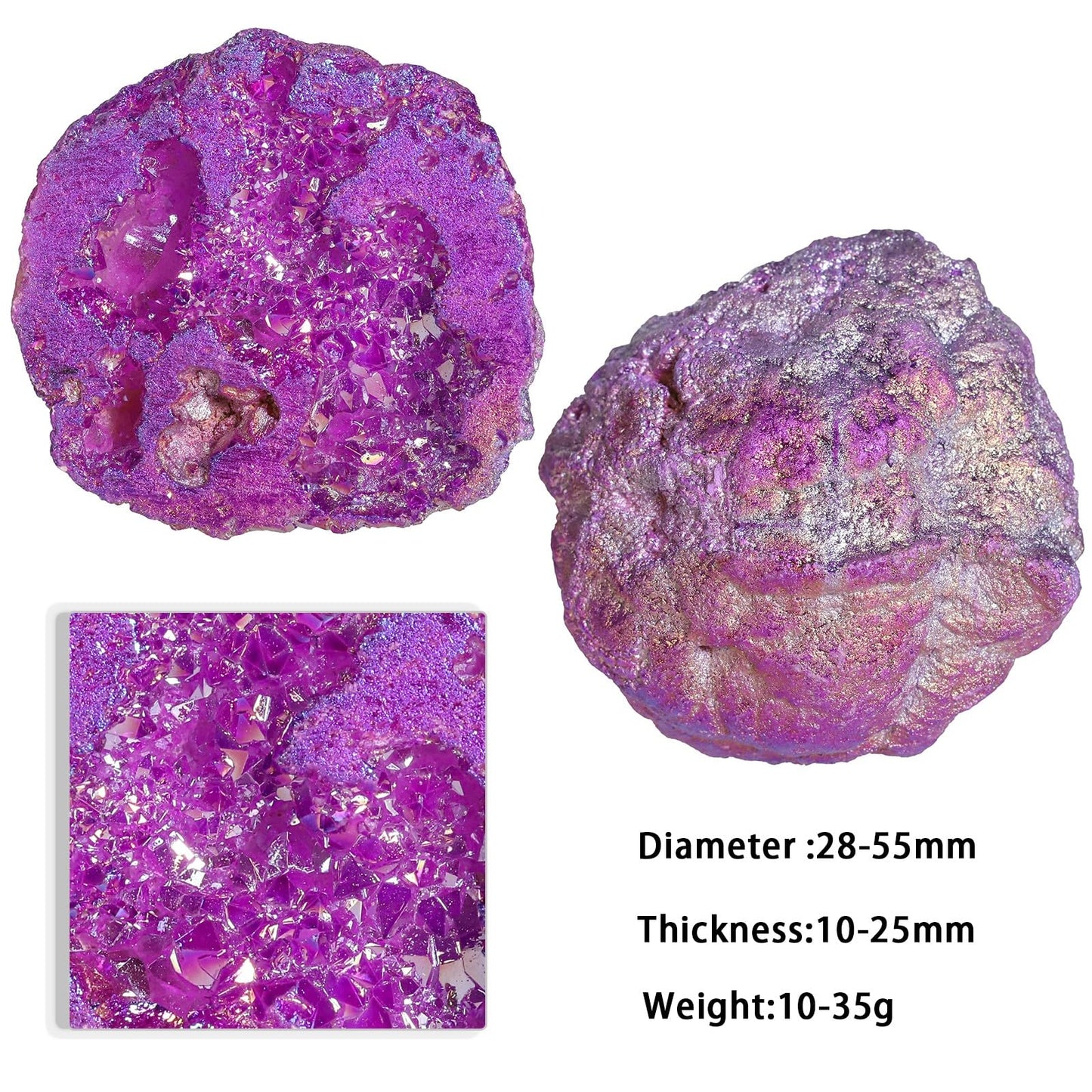 Rockcloud Extra Small Titanium Coated Crystal Geode Mineral Specimen Irregular Reiki Crystal Stone for Home Office Decoration, Purple