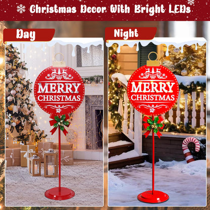 Vigdur Merry Christmas Sign - 34" Lighted Metal Holiday Ball Decoration Battery Operated with Timer, Christmas Yard Decorations for Indoor Outdoor Yard Lawn Party Holiday Décor