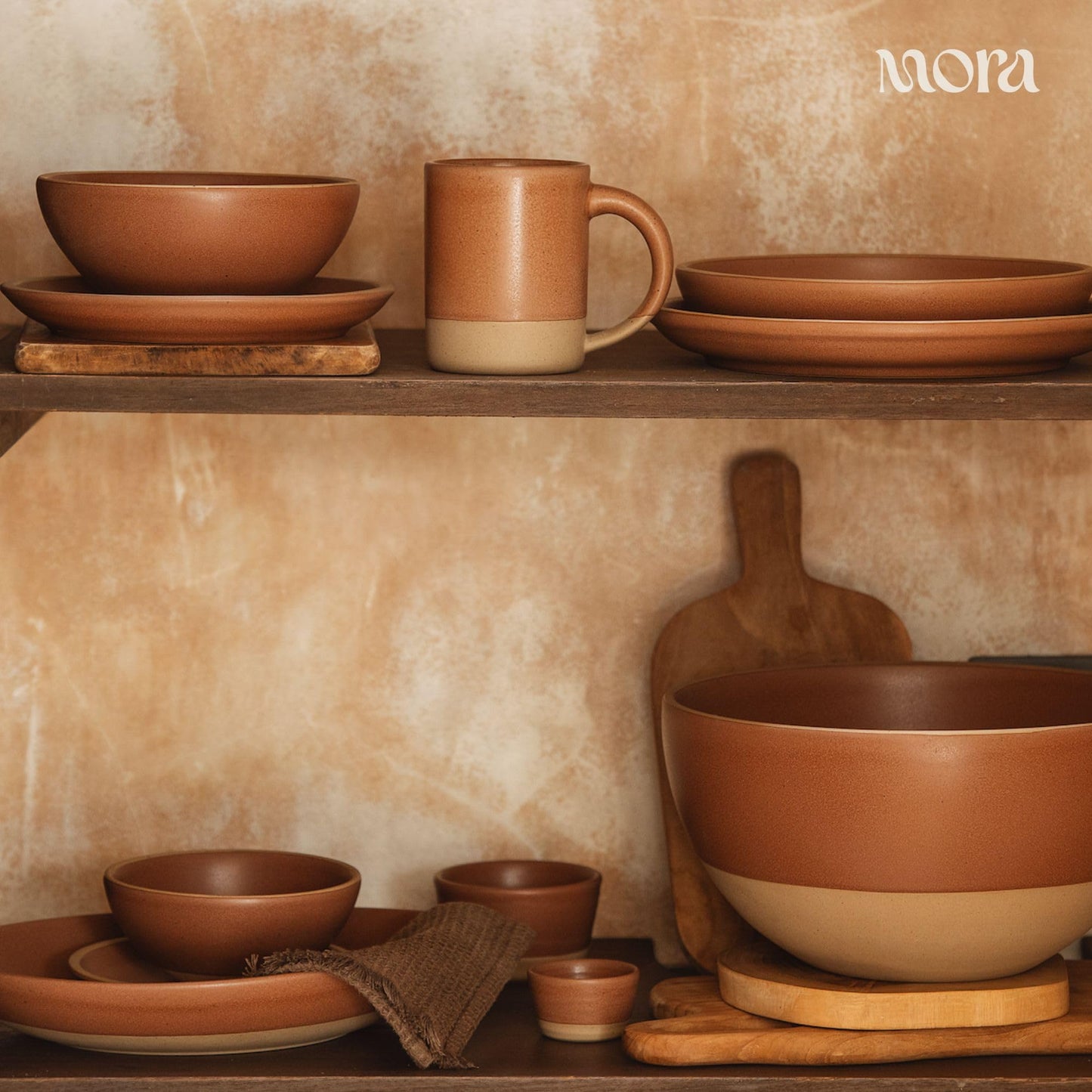 MORA Medium Plates Set of 4, 8.5 inch Ceramic Pottery Salad Plates - Microwave, Oven and Dishwasher Safe - Terracotta