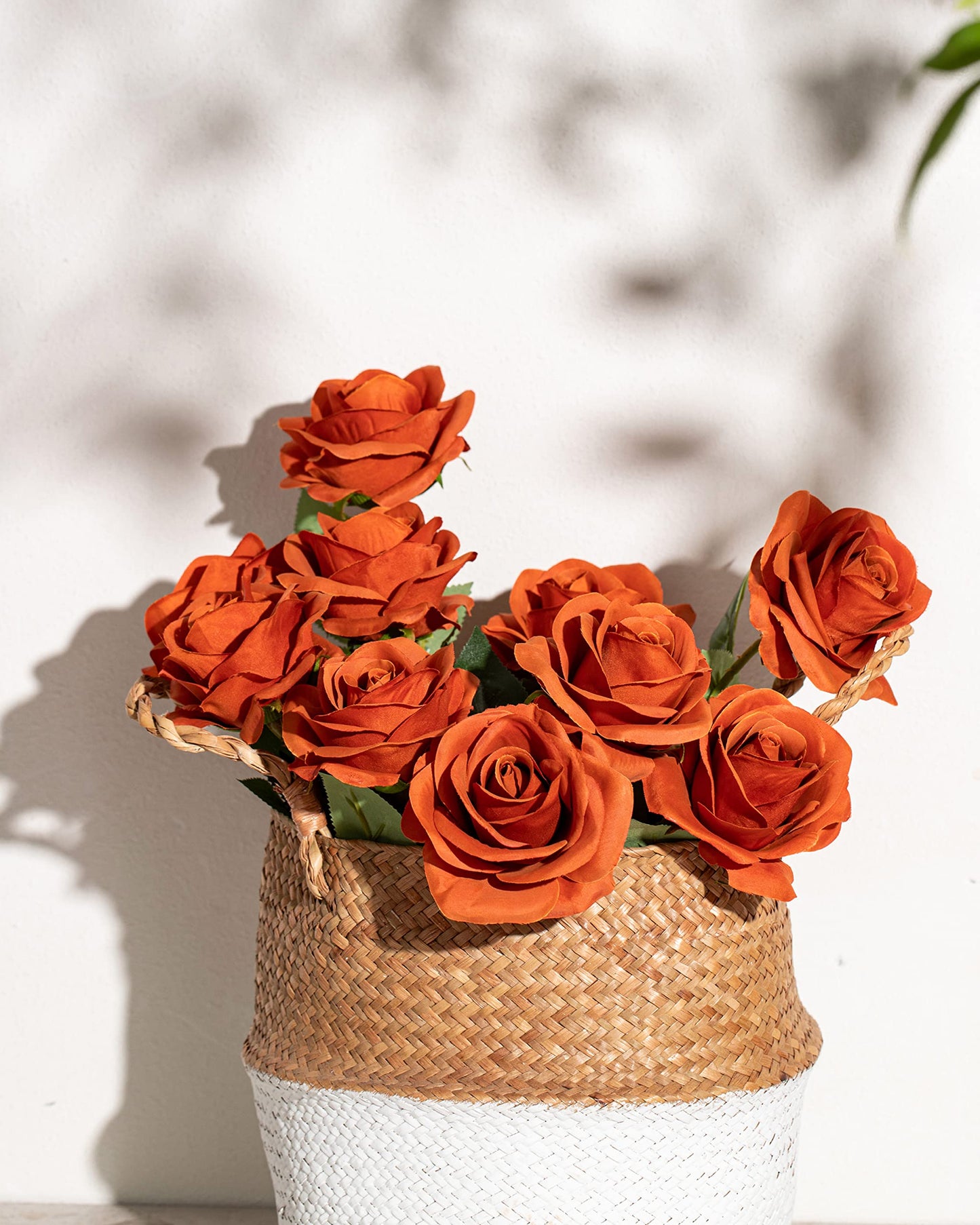 DuHouse 10Pcs Artificial Roses Fake Silk Flowers Realistic Bridal Bouquets with Single Long Plastic Stems for Arrangement Wedding Table Centerpiece Party Home Decor(Burnt Orange)