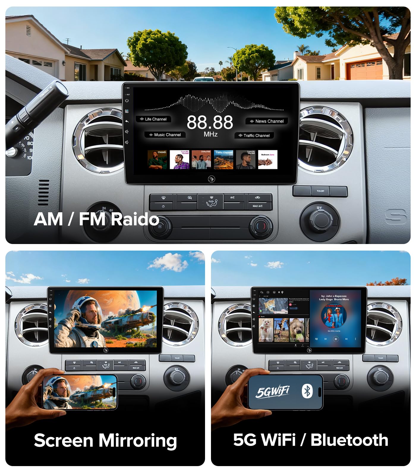 10" QLED Android 13 Car Stereo for Ford F150 2004-2008, F250 F350 2008-2016 Radio Upgrade Wireless CarPlay Android Auto Radio, Touchscreen, 5G WiFi,1080P Backup Camera, Dash Kit, GPS Navigation