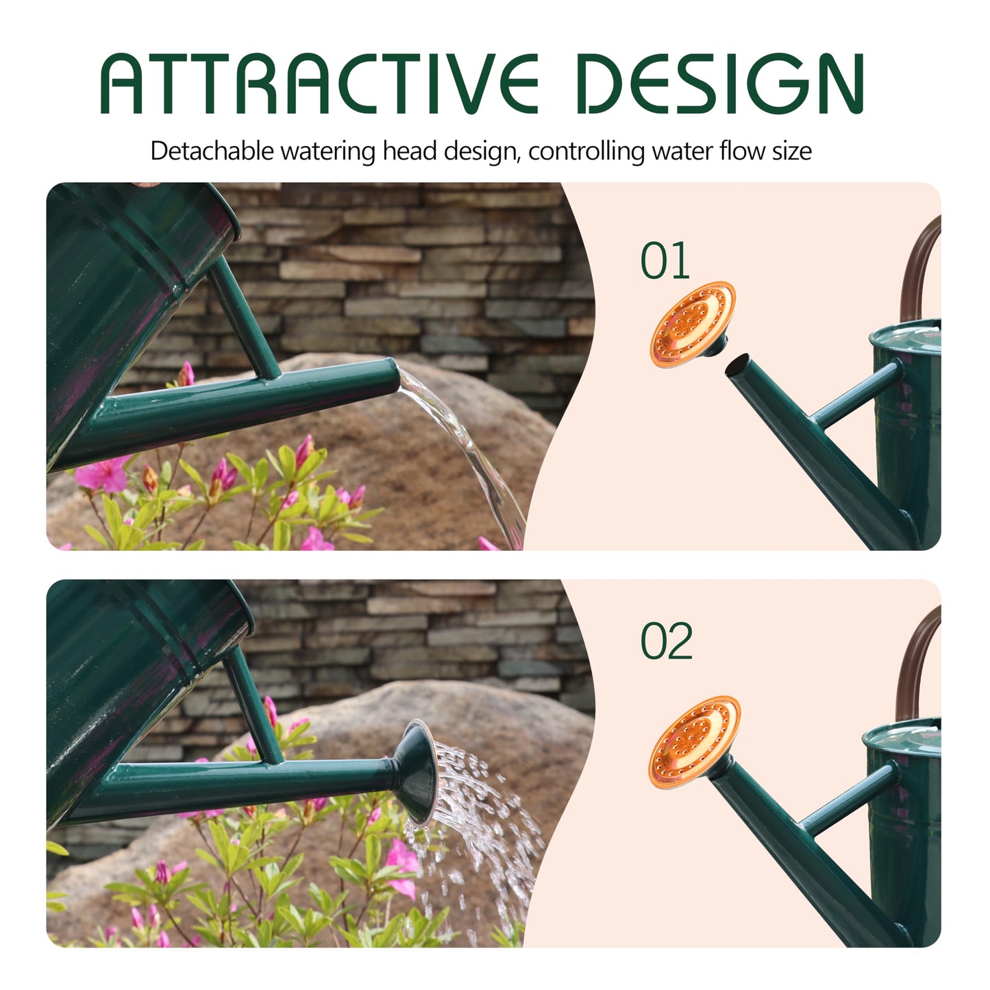 SunnyTong Metal Watering Can for Outdoor and Indoor Plants, Watering Can Decor, 1 Gallon (1 Gallon Green2)