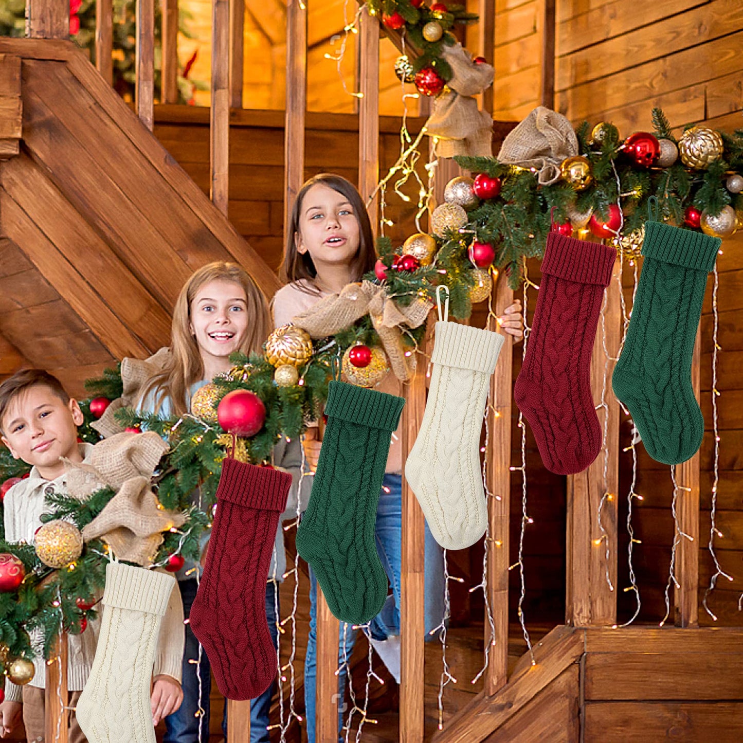 KaKaPops Christmas Stockings, 18 Inches Knit Christmas Stockings Xmas Hanging Stockings for Family Christmas Decorations