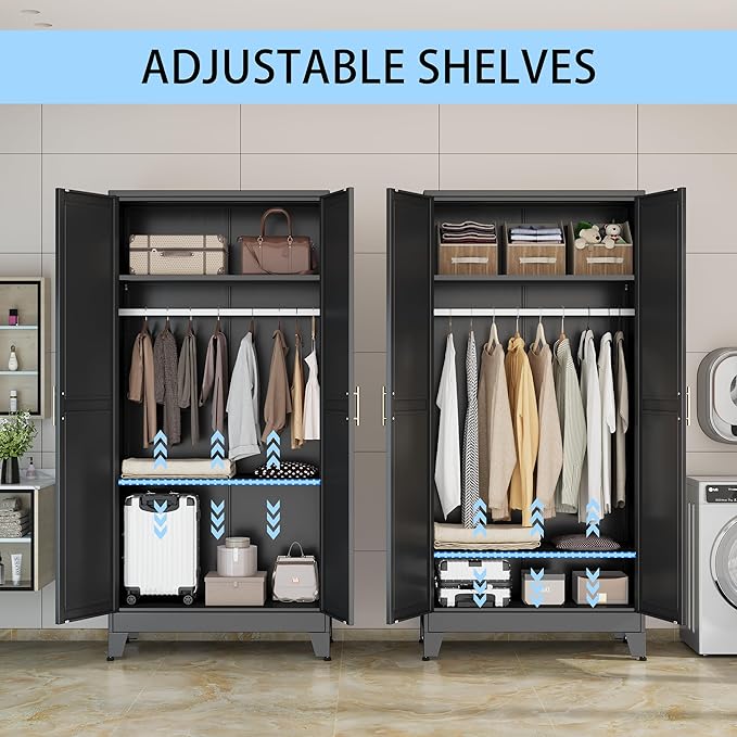 erosoei 71 "Metal Armoire Wardrobe Closet, Steel Clothing Storage Cabinet