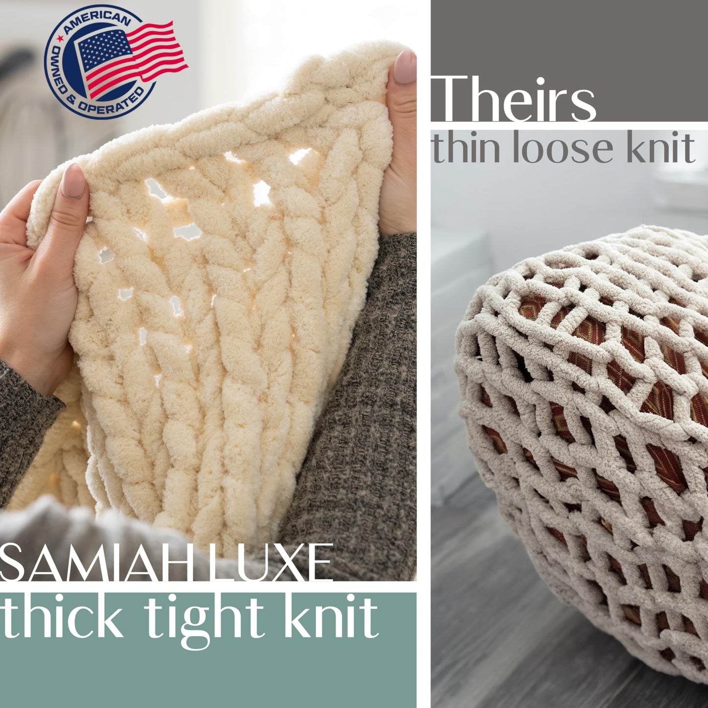 SAMIAH LUXE Chunky Knit Throw Blanket 50x60, Sage Green Chenille Throw Blanket for Couch Bed Sofa, Soft Fluffy Cable Knit Blanket, Oeko-TEX Certified, Machine Washable