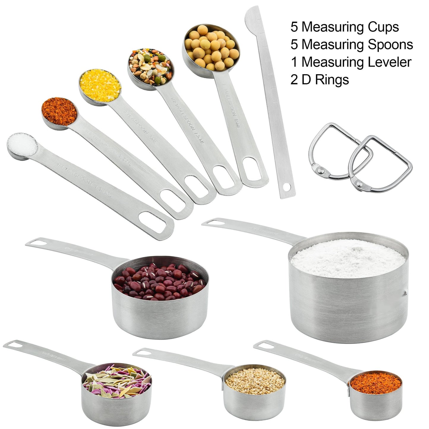 18/8 Stainless Steel Measuring Cups and Spoons Set of 11, Metal Measuring Cups with 1/8 Measuring Cup Set, Dry Measure Cup and Spoon Set for Kitchen and Baking