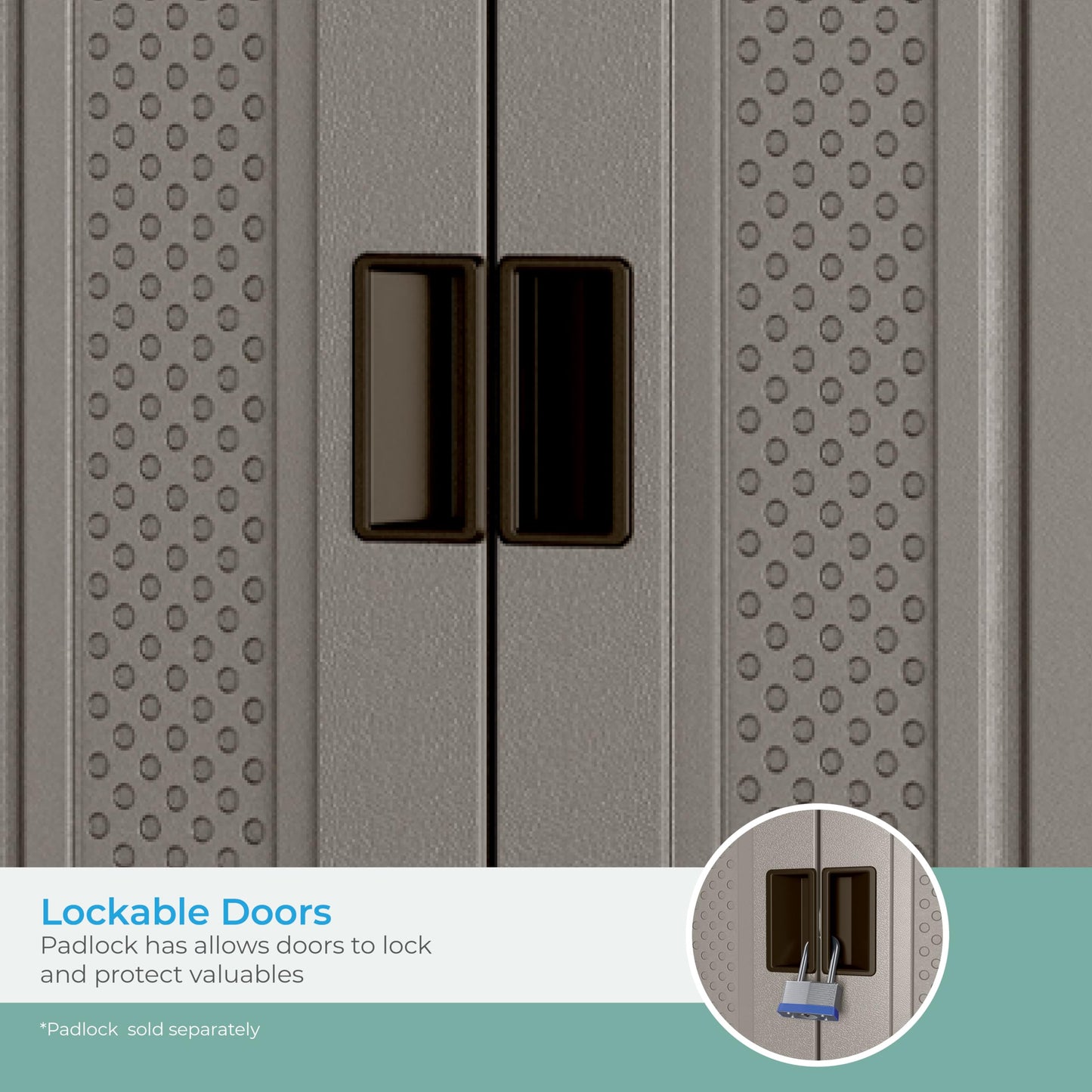 Suncast Tall Storage Cabinet, Platinum Resin Outdoor & Garage Storage Cabinet with Doors & Shelves, Plastic, Weather-Resistant, Lockable, Freestanding Utility Closet for Tools & Supplies, Made in USA