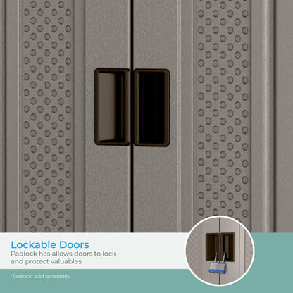 Suncast Tall Storage Cabinet, Platinum Resin Outdoor & Garage Storage Cabinet with Doors & Shelves, Plastic, Weather-Resistant, Lockable, Freestanding Utility Closet for Tools & Supplies, Made in USA