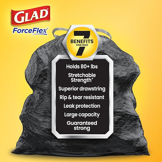 Glad Large 30 Gallon Trash Bags, Pine-Sol Heavy Duty Garbage Bags, Forceflex