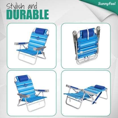 SUNNYFEEL Extra Wide 28" Low Beach Chair 5 Position Lay Flat, XL Oversized Portable Folding Camping Chairs with Cup Holder for Outdoor/Trip, Lightweight Foldable Backpack Beach Chair for Adults