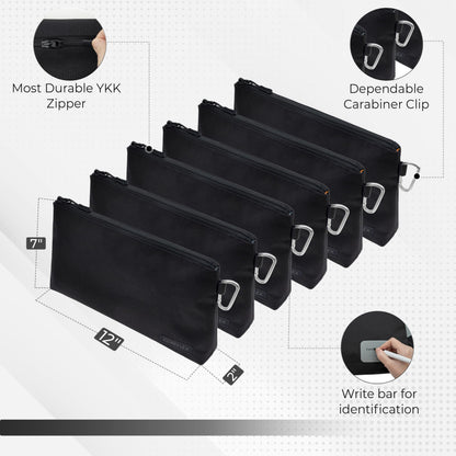 COREFLEX Premium Tool Pouch Zipper Bag, Small Tool Bag, Multipurpose Storage pouch, Heavy duty Flat Bottom Tool bag with YKK Zipper (6 pack Large 12inch Black)