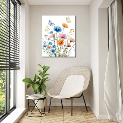 RASEONG Spring Floral Wall Art for Livingroom, Blue and Pink Flower Nature Plant Wall Decor Rustic Wildflower Wall Decor for Bathroom Office Bedroom, 12W x 16L Inches