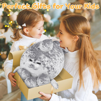 KMUYSL Toys for Ages 0 1 2 3 4 5 6 7 8+ Years - Plush Mommy Stuffed Animal with 4 Babies in Her Tummy, Soft Plush Toys Set, Christmas Birthday Gifts for Girls Boys Baby, Toddler, Kids (Seal Toys)
