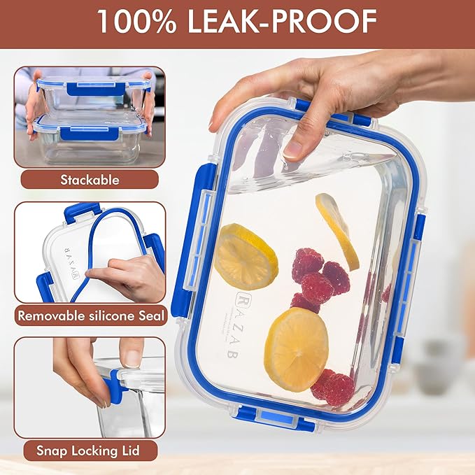 Razab 4 Pcs 1860ml / 63 Oz Large Glass Food Storage Containers