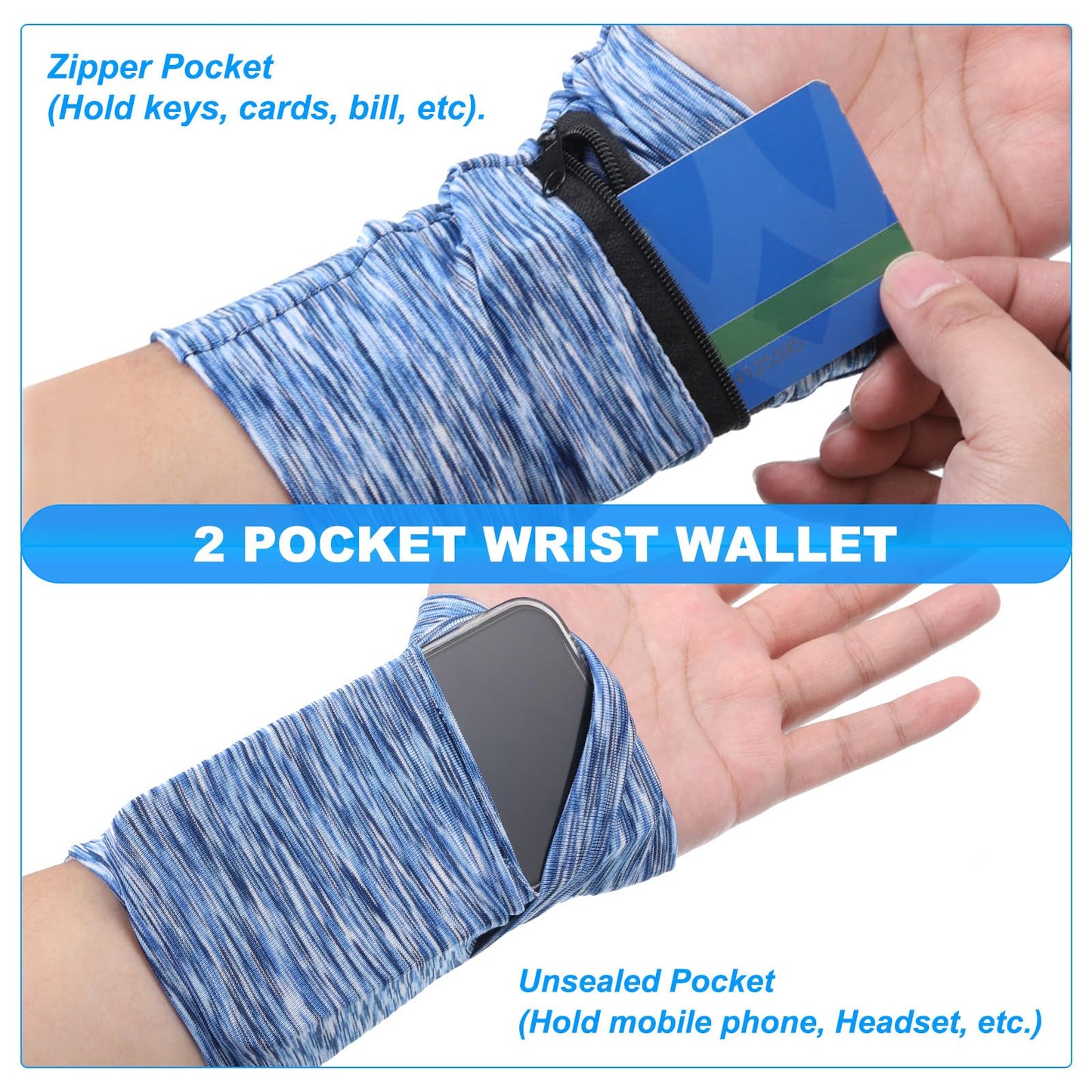 PATIKIL 6"x 4" Wrist Pouch, 2 Pcs Wrist Wallet Sports Wristband Wallet with Zipper Pocket for Running Jogging Hiking Cycling Yoga, Light Gray