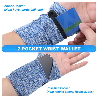 PATIKIL 6"x 4" Wrist Pouch, 2 Pcs Wrist Wallet Sports Wristband Wallet with Zipper Pocket for Running Jogging Hiking Cycling Yoga, Light Gray