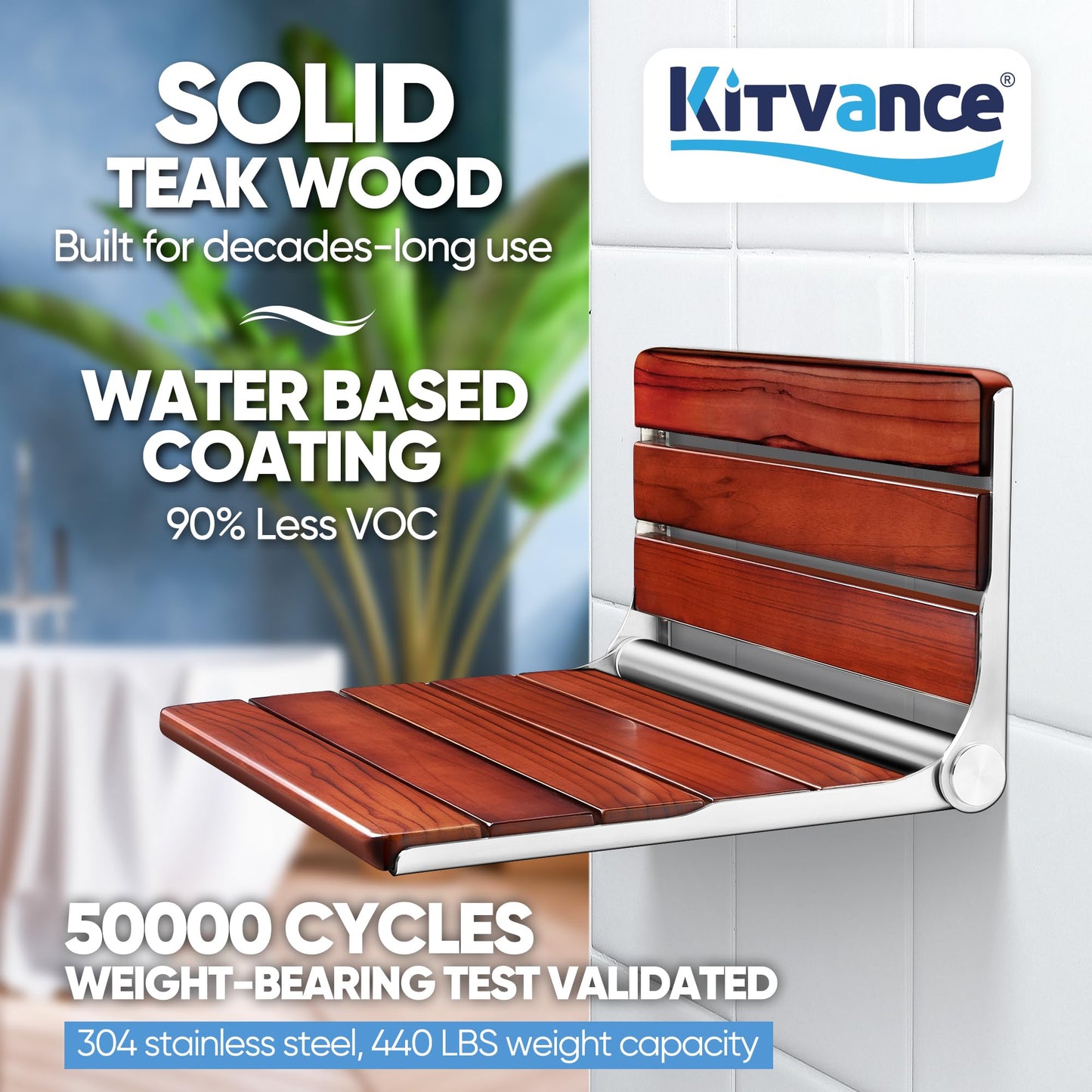 20" Folding Teak Shower Seat Wall Mounted – 400 lbs Teak Wood Foldable Shower Bench, Larger Teak Folding Shower Bench, Fold Down Shower Seat for Inside Shower, Teak Shower Chairs Stool