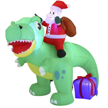 Joiedomi 6 FT Long Christmas Inflatable Dinosaur Outdoor Decoration, Inflatable Santa Riding Dinosaur with Build-in LEDs, Christmas Blow Up Yard Decoration for Xmas Party Garden Lawn Winter Décor