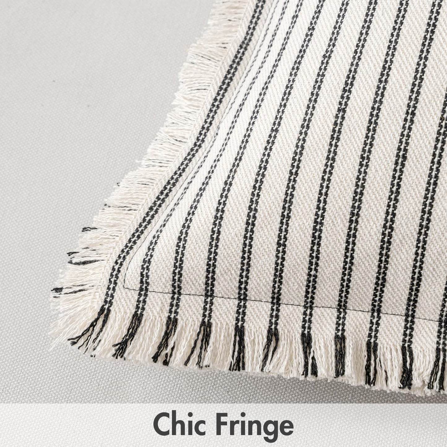 MIULEE Black Pack of 2 Pillow Covers 18x18 Inch Striped Farmhouse Couch Throw Pillow Covers with Fringe Chic Linen Decorative Cushion Covers for Sofa Living Room Bed Outdoor Home Decor