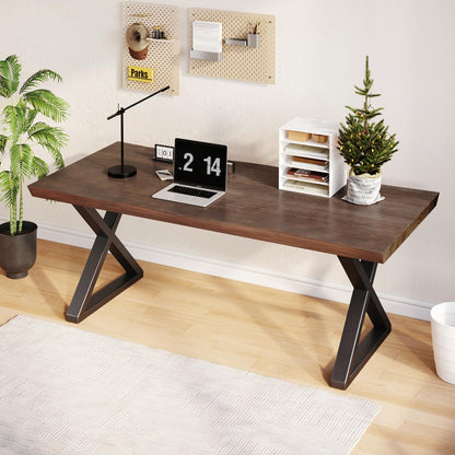 jmzx store Solid Wood Rustic Style 55.1-inch Computer Desk - Large Office Desk for Home Office (Black-b, 55 * 27.56 * 29.5)