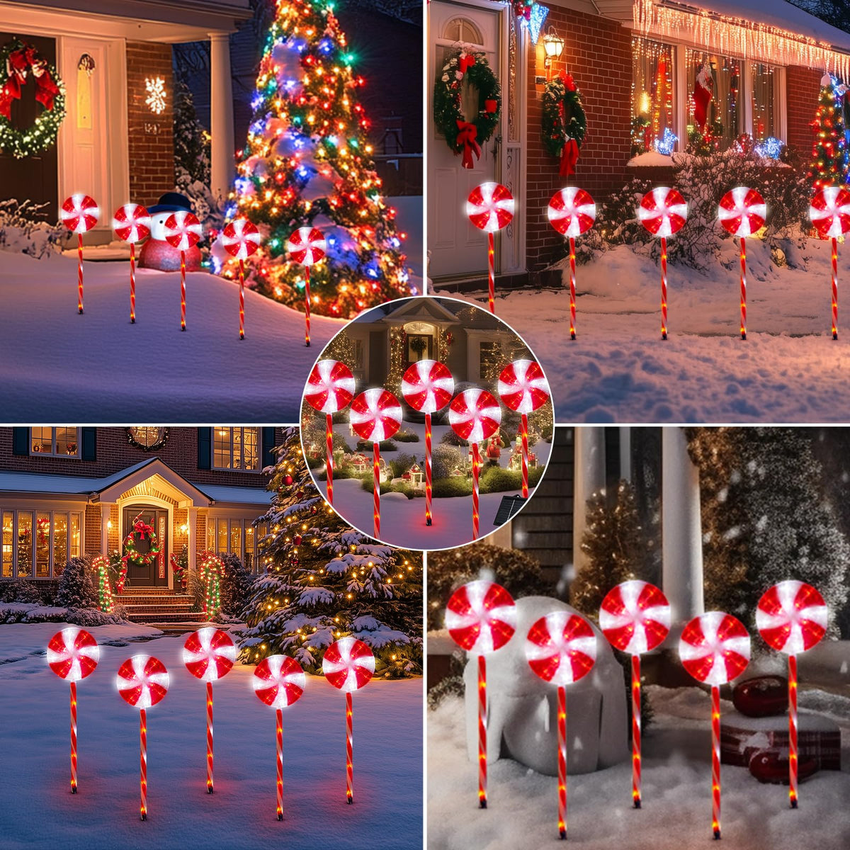 Outdoor Christmas Decorations Solar Pathway Lights, Set of 10 Lollipops Peppermint Stake Lights, 8 Modes Candy Cane Walkside Lights, Outdoor Xmas Decoration for Walkway,Yard (10PCS-Red)