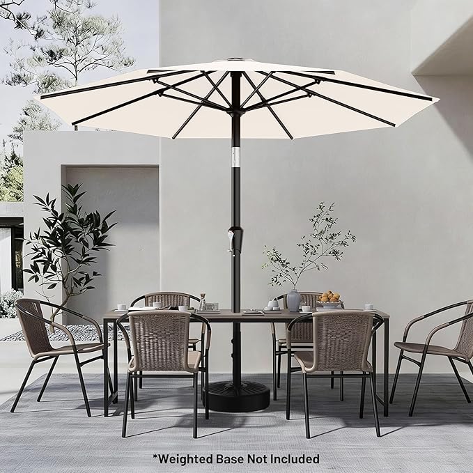 AreShark 9 FT Patio Umbrella for Outdoor, Outdoor Table Umbrella with Push Button Tilt and Crank, Outdoor Patio Umbrellas with 8 Sturdy Ribs for Market, Garden, Pool (Cream-white)