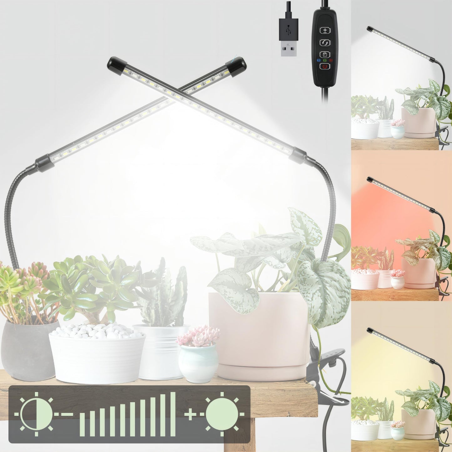 Bufccy Grow Lights for Indoor Plants, 6000K Full Spectrum Grow Light for Succulents, Vegetables Small Plants, Auto On Off Timing, 9 Dimming, 360 Degree Adjustable Plant Lights, 2 Pack