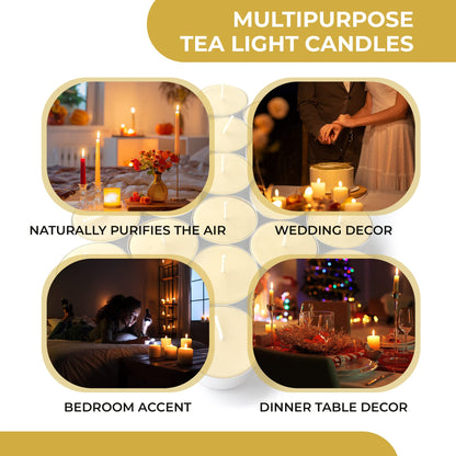 Pure Beeswax Tealights - Unscented Smokeless & Clean Burning Non-Toxic Tea Lights with Light & Natural Honey Scent, 4-Hour Burn Time, 1.5 x 0.5-Inch Handmade Candles, 48-Pack, by BeeTheLight