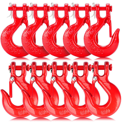 Lechansen G80 Clevis Slip Hook, 1/4" Chain Hooks with Safety Latch, Heavy-Duty Winch Hook, Grade 80 Forged 10 Pack Transport Tow Hook for Maximum Strength Load 12,612 Lbs