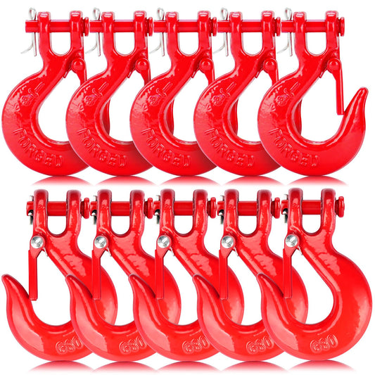Lechansen G80 Clevis Slip Hook, 1/4" Chain Hooks with Safety Latch, Heavy-Duty Winch Hook, Grade 80 Forged 10 Pack Transport Tow Hook for Maximum Strength Load 12,612 Lbs