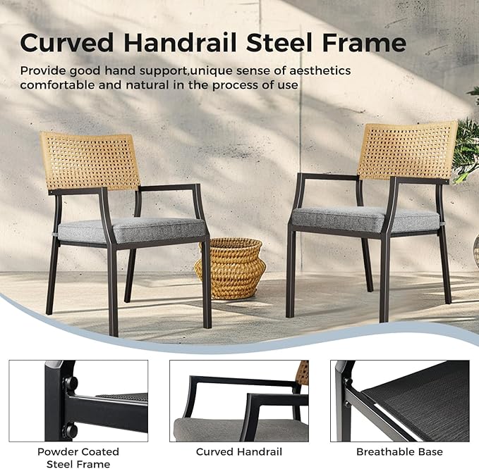 Grand patio Outdoor Dining Chair Set of 4, 4 Pieces Patio Dining Chairs, Stackable Wicker Chairs Set with Cushions Armrest for Restaurant, Outdoor, Garden, Porch, Lawn and Poolside