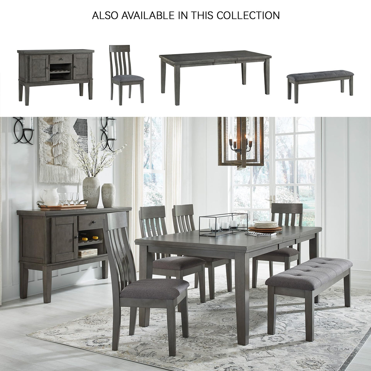 Signature Design by Ashley Hallanden Modern Farmhouse Rectangular Dining Room Butterfly Extension Table with Self-Storing Leaf, Seats Up to 6, Wood, Dark Gray