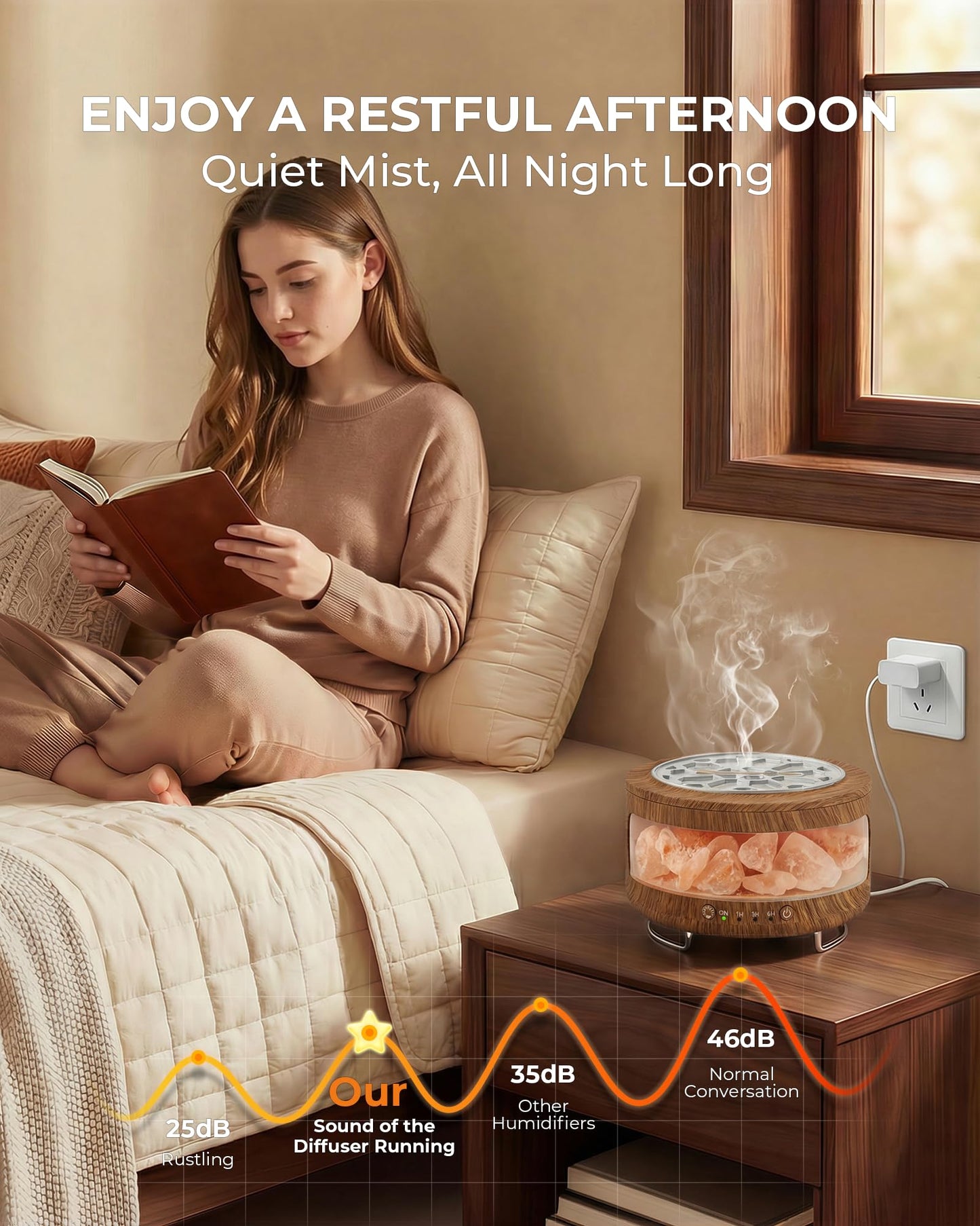 Essential Oil Diffuser with Himalayan Salt Lamp, 350ml Ultrasonic Aromatherapy Humidifier, 7 Colors LED Light, Timer & Auto Shut-Off for Home Bedroom Office Spa Yoga