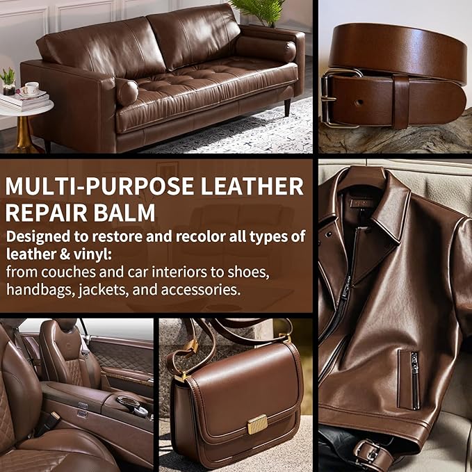 Leather Recoloring Balm and Scratch Repair Kit, Medium Brown Leather Restorer