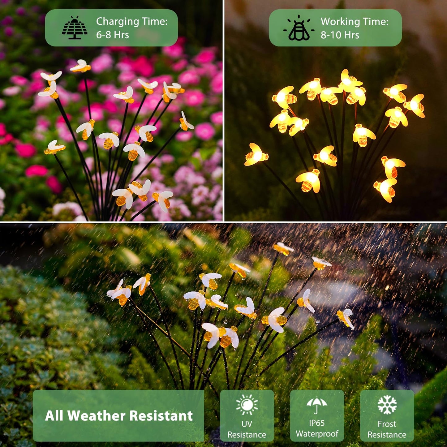 Nacome Solar Garden Bee Lights Outdoor: 27.5In Waterproof 8 LED Swaying Firefly Cute Path Lights for Landscape Yard Patio Decor - Birthday Gifts for Men Women Garden Lovers(2 Pack)