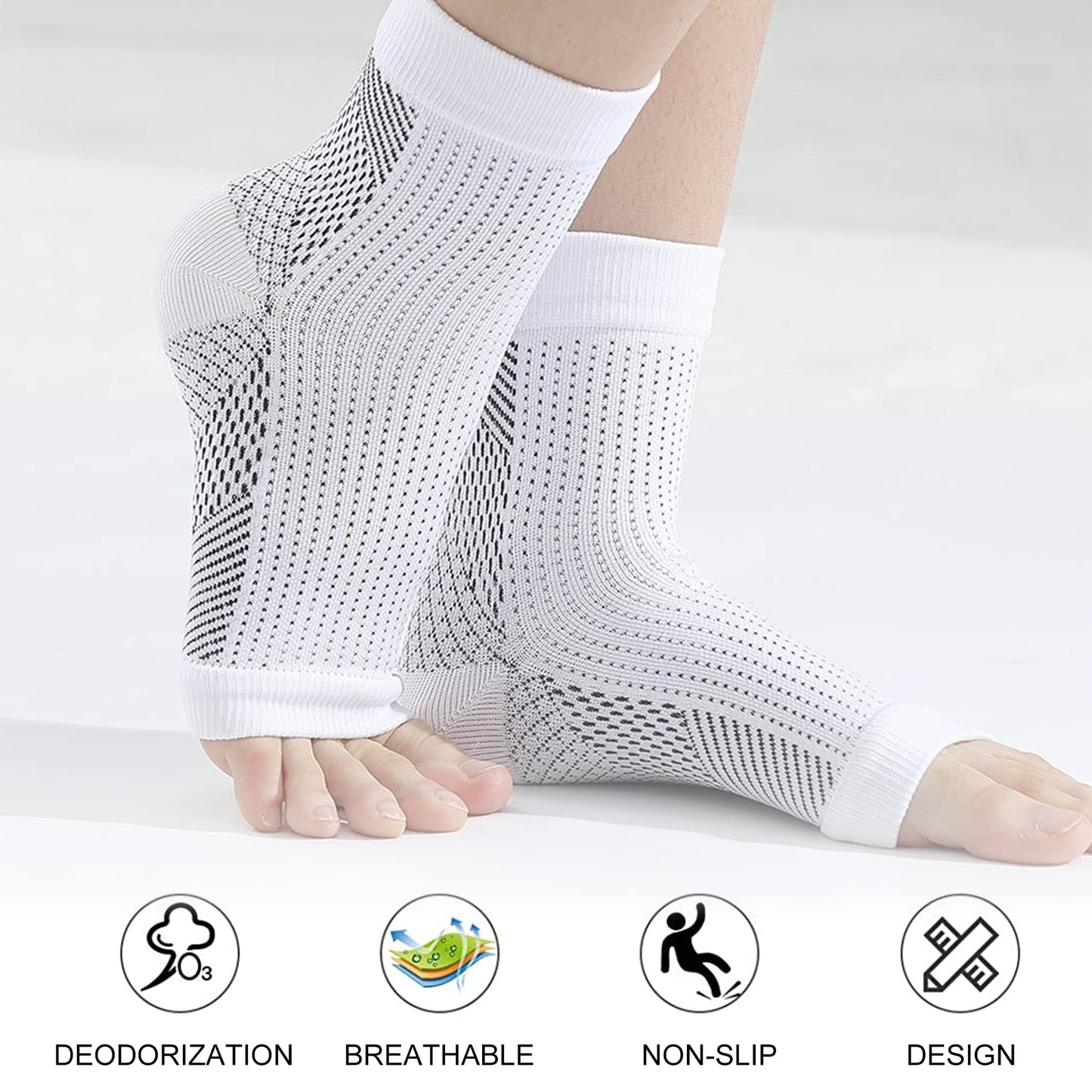 cheap4uk 4 Pairs Neuropathy Socks Compression Socks for Women & Men Plantar Fasciitis Socks Ankle Support Brace for Sprained Ankle Breathable Anti-Slip Soothe Socks for Pain Relie(White,5-7.5）