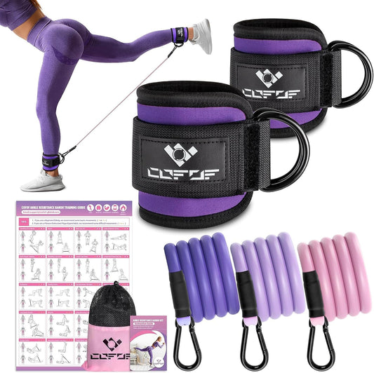 Ankle Resistance Bands With Cuffs for Working Out, Kickbacks, Hip, Leg and Glute Exercise - Training Poster Included - for Women